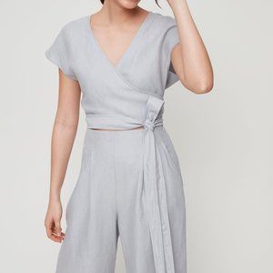 Aritzia Wilfred Brax Wrap Tie Jumpsuit Pearl Grey